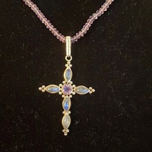 Amethyst 16” Chain with Moonstone and Amethyst Cross Enhancer set in Sterling